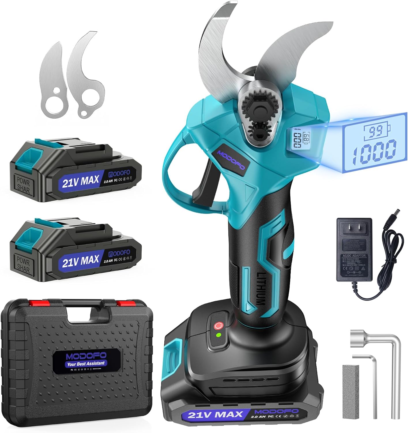 Upgraded electric pruning shears, includes two 2.0Ah rechargeable batteries and a replacement blade