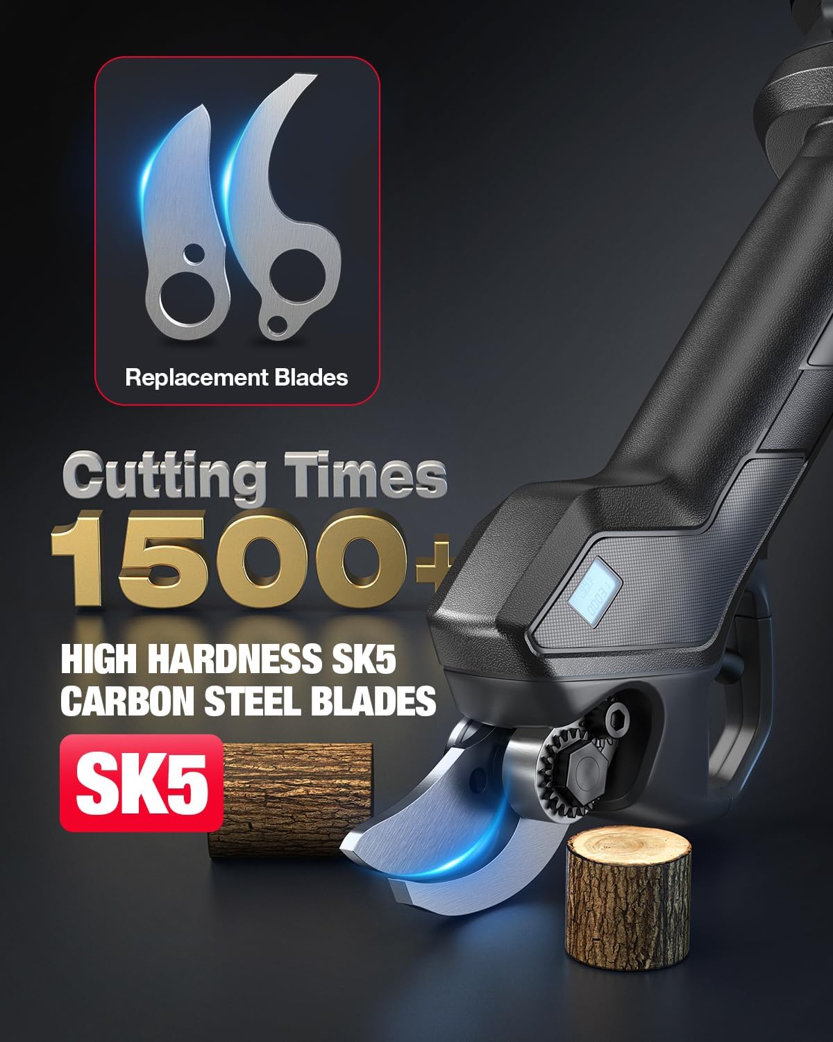 Upgraded electric pruning shears, includes two 2.0Ah rechargeable batteries and a replacement blade