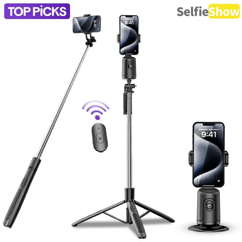 Smart AI Facial Recognition Phone Tripod – 360° Pan & Tilt with Auto Tracking