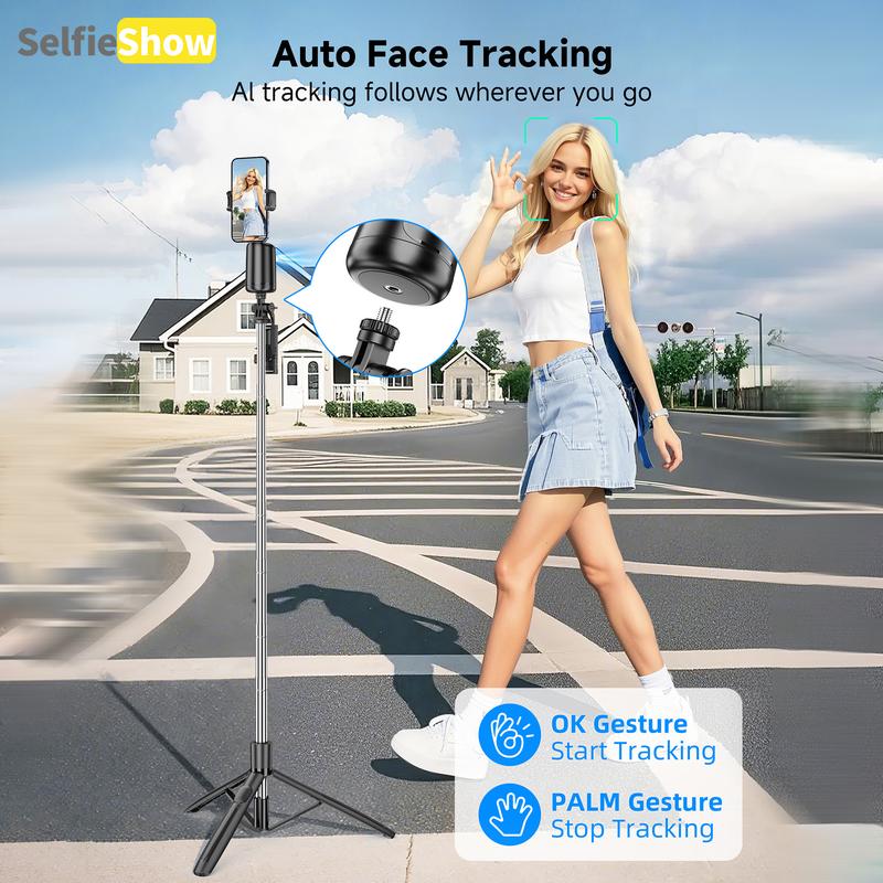 Smart AI Facial Recognition Phone Tripod – 360° Pan & Tilt with Auto Tracking