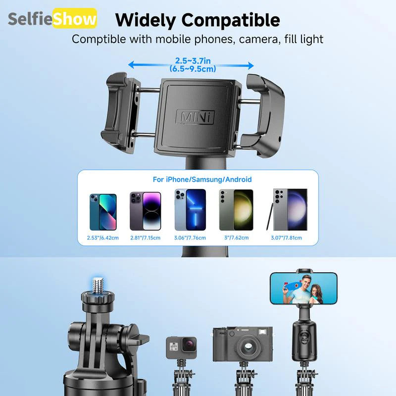 Smart AI Facial Recognition Phone Tripod – 360° Pan & Tilt with Auto Tracking