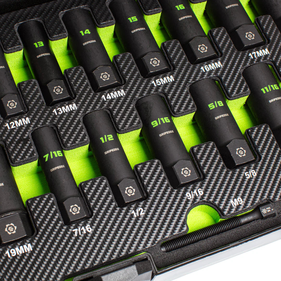 GripEdge | 32-PC G-FORS 1/4" & 3/8" Drive Deep Metric & SAE Master Socket Extractor Set