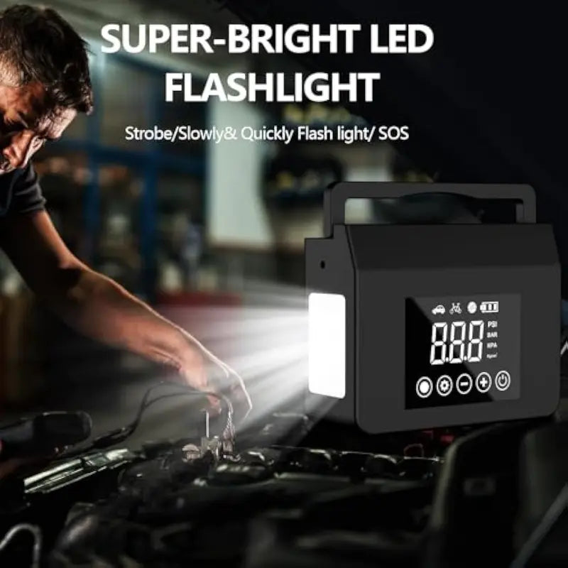 【Hieha】Portable Car Jump Starter, 4000A Car Battery Booster, Built-in 150PSI Tire Inflator, 12V Car Battery Starter, 15000mAh Power Bank with LED Light