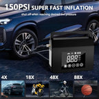 【Hieha】Portable Car Jump Starter, 4000A Car Battery Booster, Built-in 150PSI Tire Inflator, 12V Car Battery Starter, 15000mAh Power Bank with LED Light