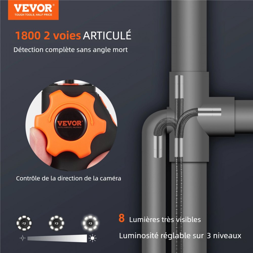 VEVOR Bidirectional Flexible Endoscope with Illumination Function, featuring a 0.25-inch lens and a 5-inch IPS HD screen.