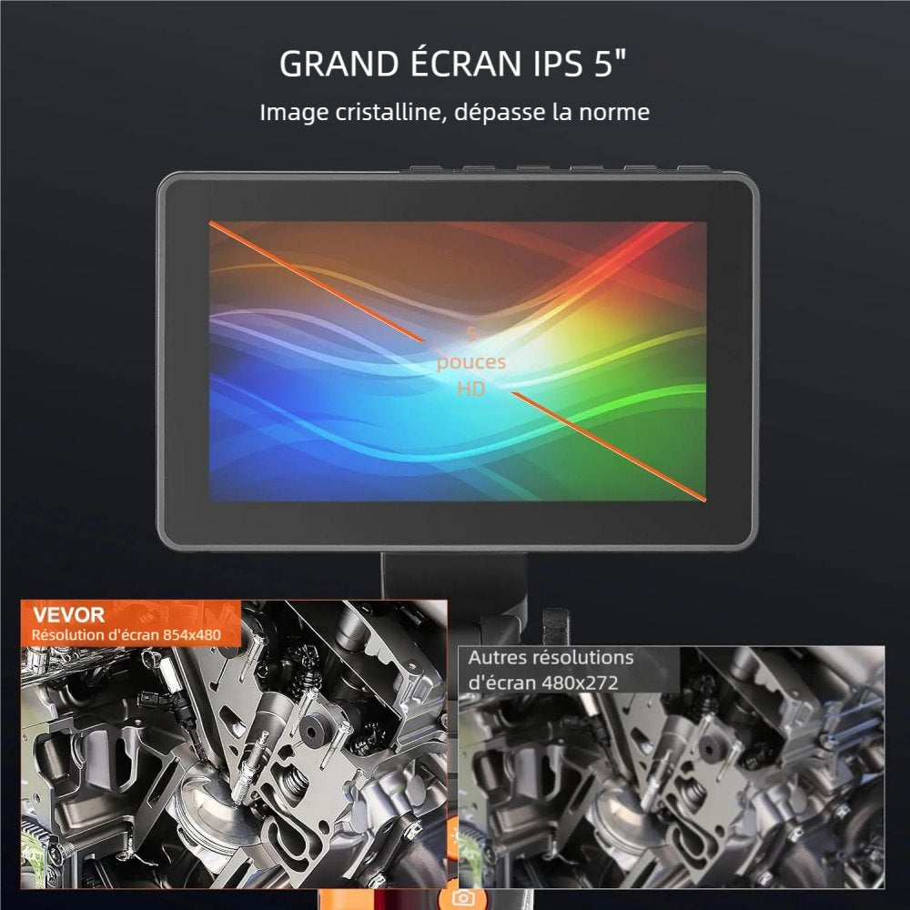 VEVOR Bidirectional Flexible Endoscope with Illumination Function, featuring a 0.25-inch lens and a 5-inch IPS HD screen.